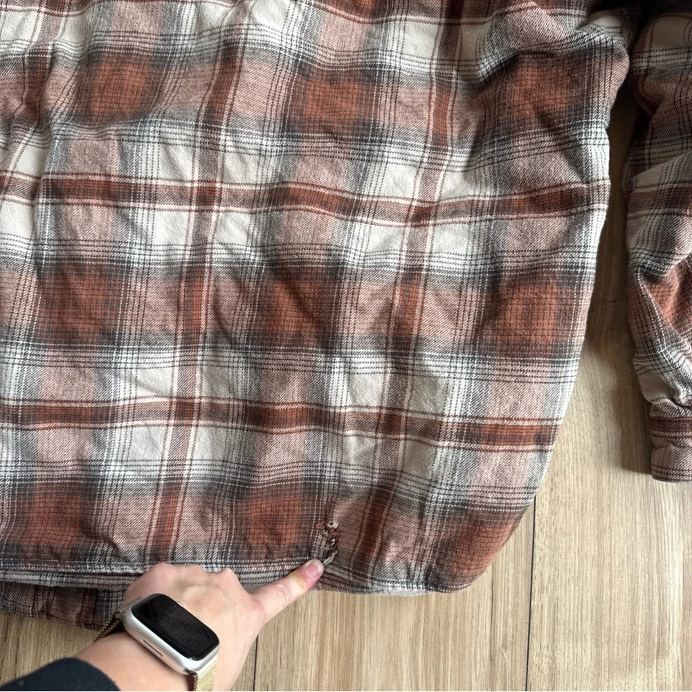 Levi's Men's Size XXL Sherpa Lined Hooded Plaid Brown And Orange Shirt Jacket - Picture 12 of 13